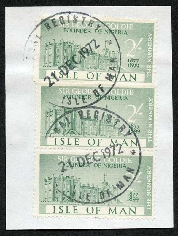 Isle of Man 2/- Green Strip 3 QEII Pictorial Revenues CDS On Piece