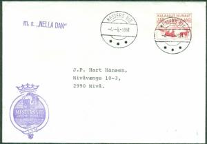 GREENLAND Ship cover tied Mesters Vig with 'NELLA DAN' ship handstamp, VF