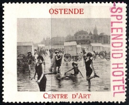 Vintage Belgium Poster Stamp Ostende Belgium Art Center Unused
