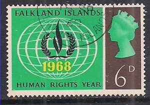 Falkland Islands 1968 QE2 6d Human Rights used SG 29  ( C1397 )