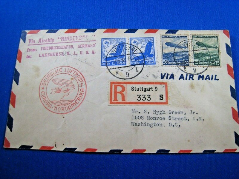 GERMANY - FIRST FLIGHT HINDENBURG REGISTERED COVER