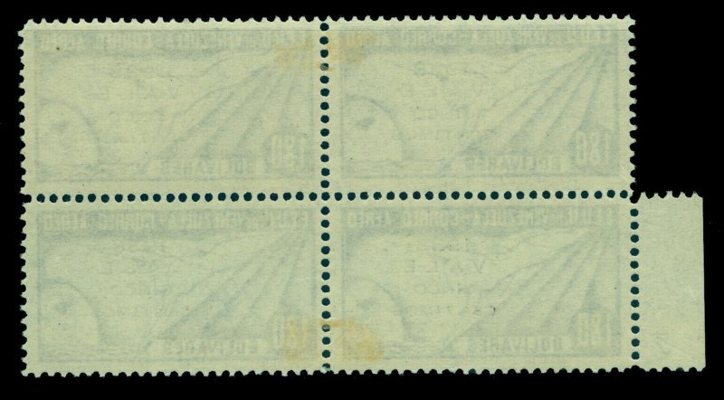 VENEZUELA 1938 AIRMAIL  5c/1,80b ultra Sc# C114 mint LH Blk 4 with PRINTING VAR.