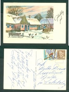 Denmark. 1960 Christmas Card. Seal + 20 Ore. Torringe. Farm, Well, Animals. Adr.