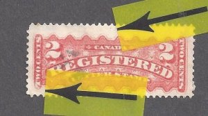 CANADA # F1b USED WORN PLATE/CONSTANT VARIETY ORANGE DOT ABOVE CANADA BS25734