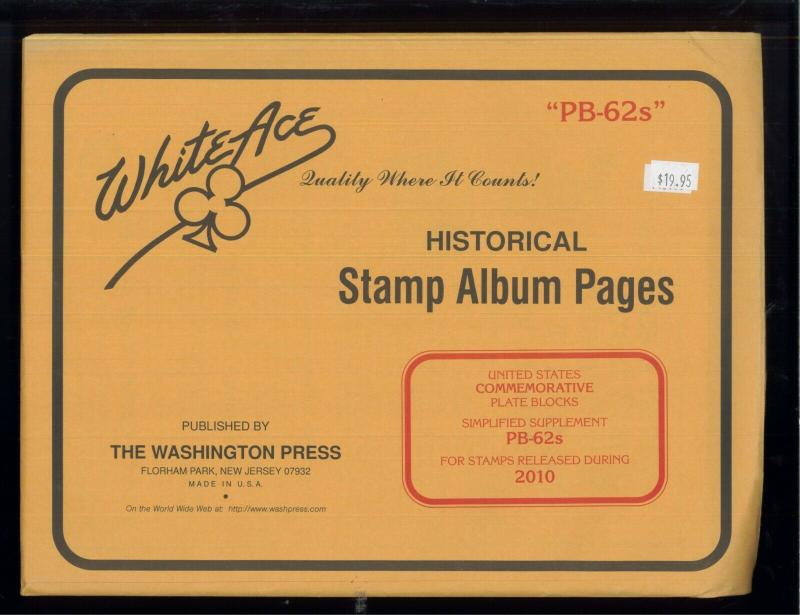 2010 White Ace U.S Simplified Commemorative Plate Block Stamp Supplements PB-62s