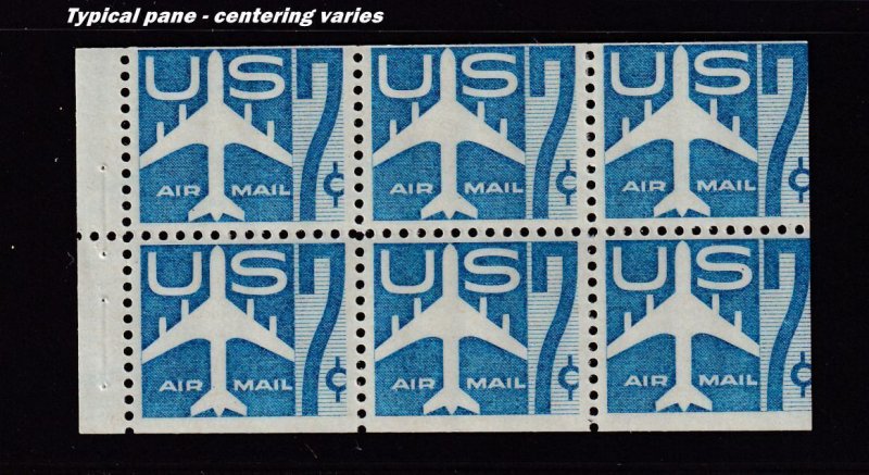 1958 Airmail Sc C51a booklet pane 7c blue jet MNH fresh OG jF Typical pane