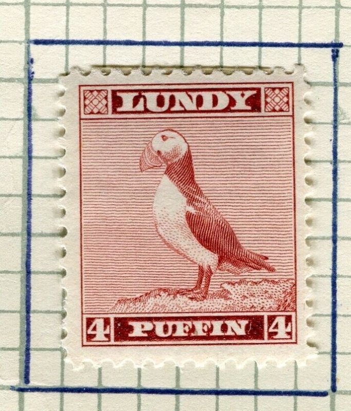 BRITAIN LUNDY; 1939 early Puffin Local issue fine Mint hinged 4p. value