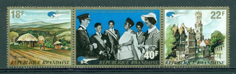 Rwanda Scott #469a MNH STRIP Belgica '72 King Baudouin Belgium Royals CV$6+