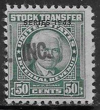 USA RD148, 50c Stock Transfer Revenue William Duane, sing...