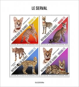 Guinea - 2022 Serval Wild Cat on Stamps - 4 Stamp Sheet - GU220308a