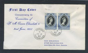 Seychelles 1953 QEII Coronation pair on First Day Cover