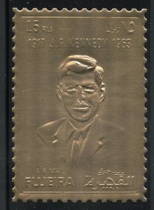 FUJEIRA JOHN F. KENNEDY LARGE FORMAT 4 1/2 X 3 INCHES GOLD FOIL STAMP MINT NH