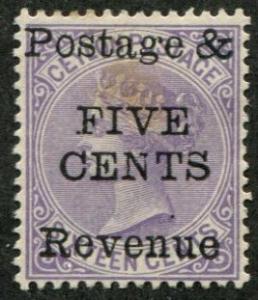 Ceylon SC#119 / SG#180 Victoria, 5c on 16c  mint no gum