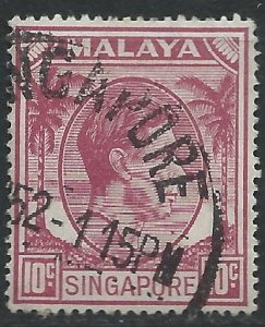 Singapore 1950 - 10c George VI P17½x18 - SG22 used