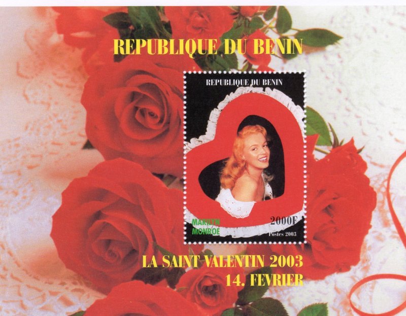 Benin 2003 St.Valentine's Day-Marilyn Monroe-Roses S/S Perforated MNH VF