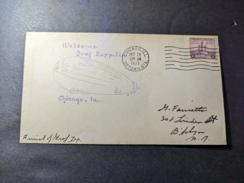 1933 USA LZ 127 Graf Zeppelin Cover Chicago IL to Brooklyn NY