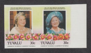 Tuvalu Sc 312 var MNH. 1985 30c Queen Mother, imperf se-tenant pair VF