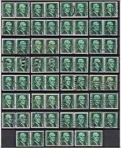 SC#1299 1¢ Thomas Jefferson Coil Pair (Bulk Lot of 31 Used)