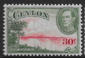 CEYLON SG393 1938 30c CARMINE & GREEN WMK S/WAYS MTD MINT