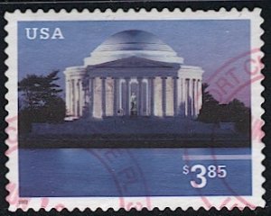 US 2002 Sc 3647  $3.85 Priority Mail - Jefferson Memorial Used VF Red cancel