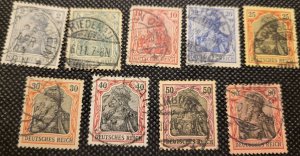 Germany, 1902, short set, #65c-74, Germania, 2pf-80pf,used, SCV$11.40