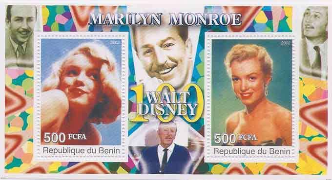 Benin 2002 Marilyn Monroe Walt Disney People Actress Film Art Cinema Movie Stamp