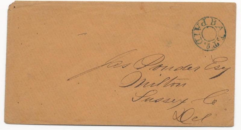 US Stampless Cover Baltimore, MD Paid Double Circle Blue Cancel