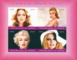 Marilyn Monroe Madonna Grace Kelly Brigitte Bardot Stamps 2018 MNH 4v IMPF MS II