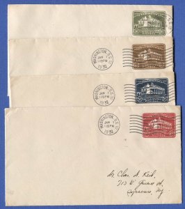 US Sc U523-U525,U527 Four FDC cancelled Mt Vernon Stationery Envelopes, cv $72
