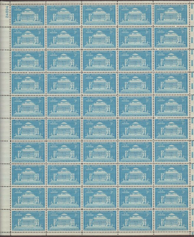 US,1029,COLUMBIA UNIVERSITY,MNH VF, FULL SHEET,1940'S COLLECTION,MINT NH 