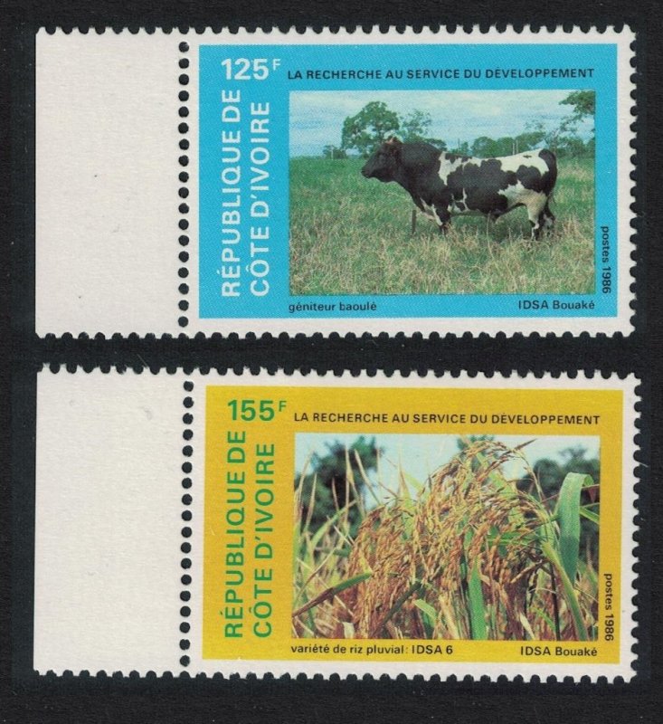 Ivory Coast Cattle Crops Research and Development 2v Margins 1986 MNH