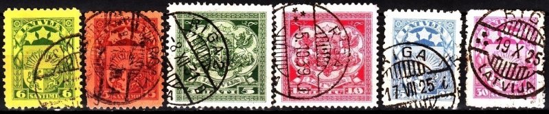 LATVIA 1925-26 Definitive: Heraldry. Val in Lats, compl 6v. Mi.103-6 112-13 Used