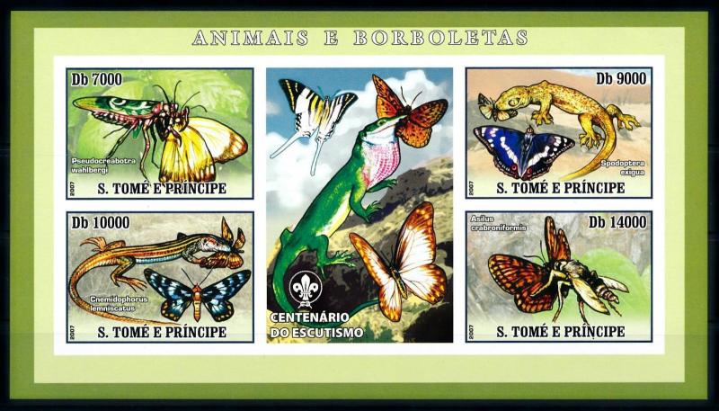 [96742] Sao Tome & Principe 2007 Butterflies Lizard Imperf. Sheet MNH