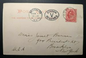 1903 Queenstown Harbour Co Cork Ireland to New York Real Picture Postcard Cover