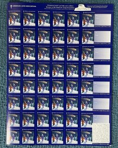 Vintage 2001 American Lung Association Christmas Seals/Tags, Mint Sheet, Self-Ad