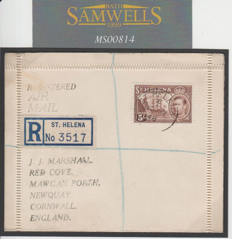 MS814 1948 ST HELENA Registered 5s High Value SUPERB Lettercard GB Cornwall