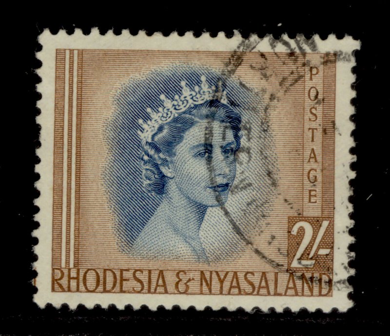 RHODESIA & NYASALAND QEII SG11, 2s deep blue and yellow-brown, FINE USED.