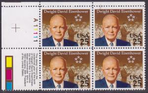 United States 1988 25c Dwight David Eisenhower Issue Plate Number Block VF/NH