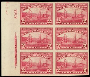 373, Mint LH (4 Stamps NH) Superb 2¢ Plate Block of Six - Stuart Katz