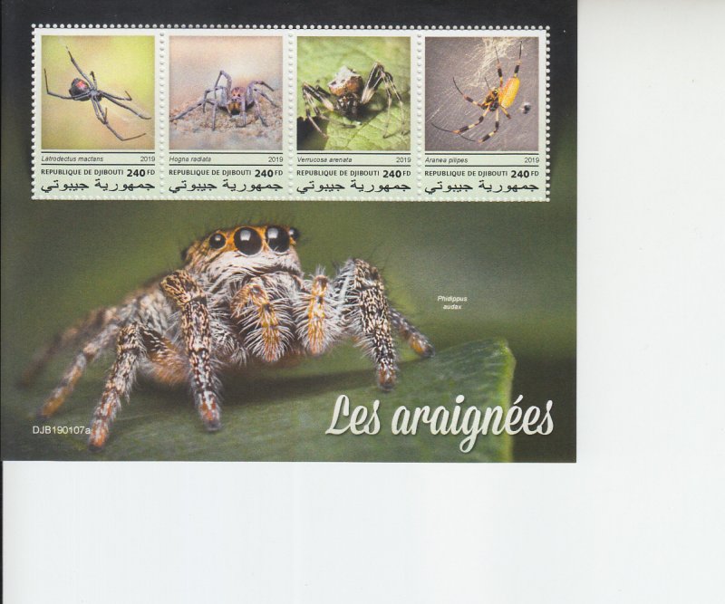 2019 Djibouti Spiders MS4 (Scott 1625) MNH