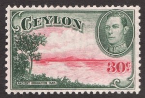 1938 Ceylon Sc #285 - 30¢ - KGVI - Ancient Irrigation Tank MH stamp Cv$8