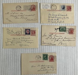 5 1920s-1960s postal cards to foreign destinations [y8968]