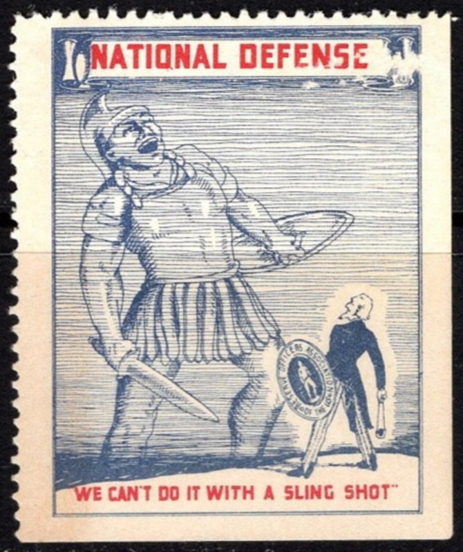 ScarceVintage US Poster Stamp National Defense. We Can’t Do It With A Sling Shot