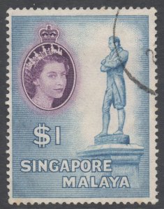 Malaya Singapore Scott 40 - SG50, 1955 Elizabeth II $1 used