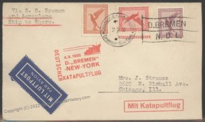 Germany 1930 Bremen Schleuderflug 4.9.1930 Catapult Cover Airmail Cachet 103299