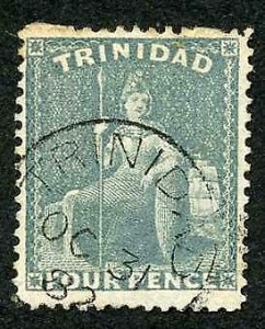 Trinidad SG102 4d Bluish Grey wmk Crown CA Fine used Cat 17 pounds