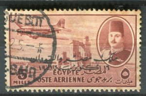 EGYPT; 1952 early AIRMAIL Optd. issue fine used 5m. value