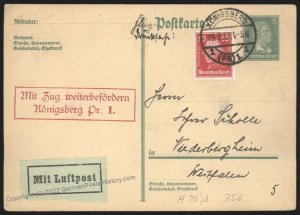 Germany 1927 Koenigsberg Preussen Prussia Kaliningrad Airmail Cover USED 110159
