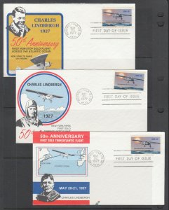 US Pl 1710-H5-H7, FDC. 1977 Charles Lindbergh, Spectrum Covers FIRST CACHET, set