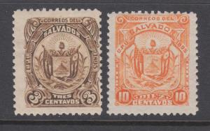 Salvador Sc 119, 121 MLH. 1895 Coat of Arms, 3c & 10c values, ORIGINALS, F-VF.